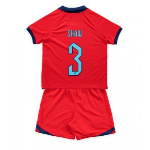 Anglia Luke Shaw #3 Koszulka Wyjazdowych Dziecięca MŚ 2022 Krótki Rękaw (+ Krótkie spodenki)